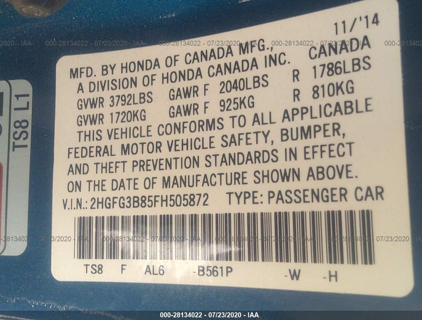 2HGFG3B85FH505872