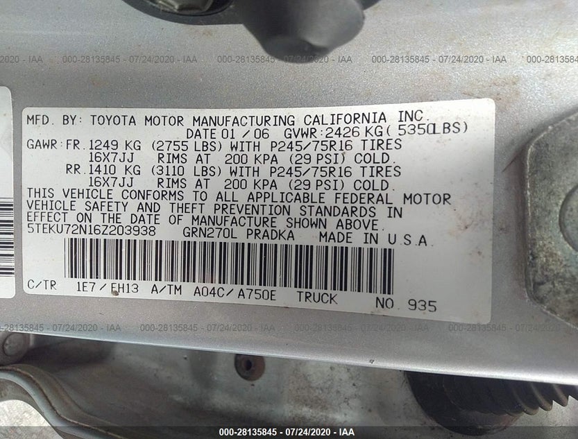 5TEKU72N16Z203938