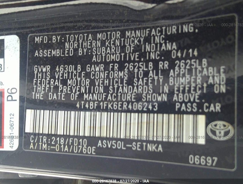 4T4BF1FK6ER406243
