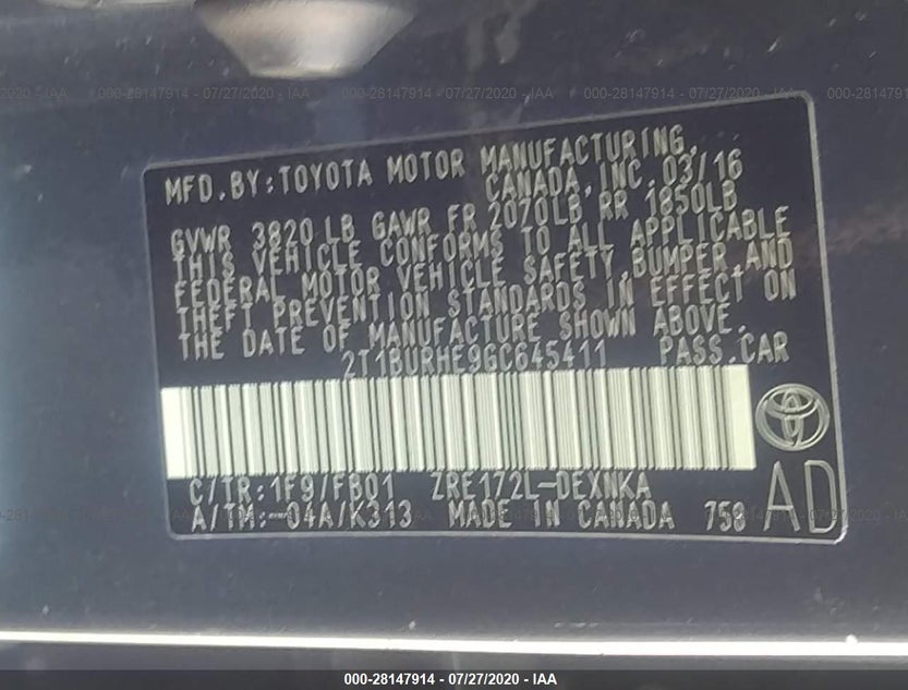 2T1BURHE9GC645411