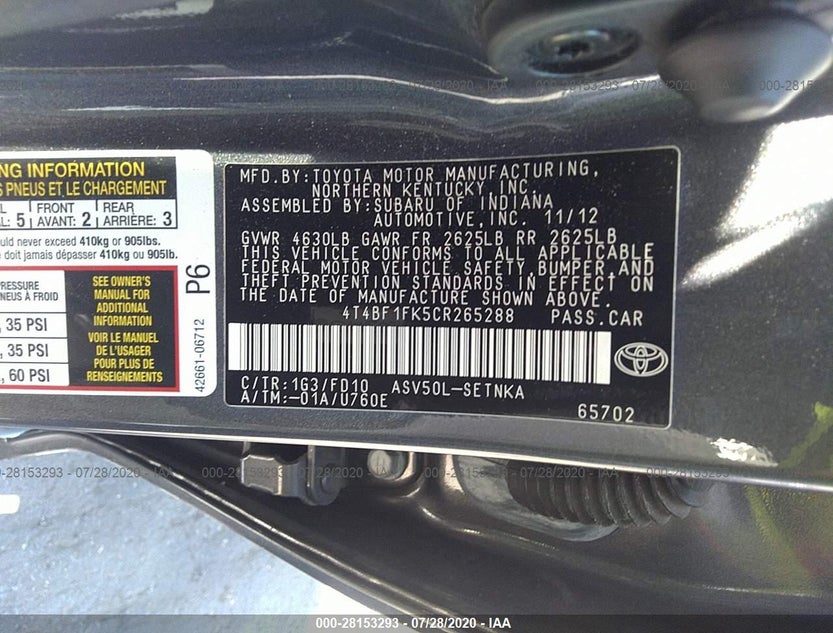 4T4BF1FK5CR265288