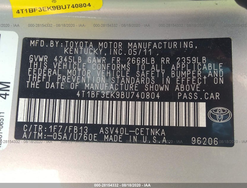 4T1BF3EK9BU740804