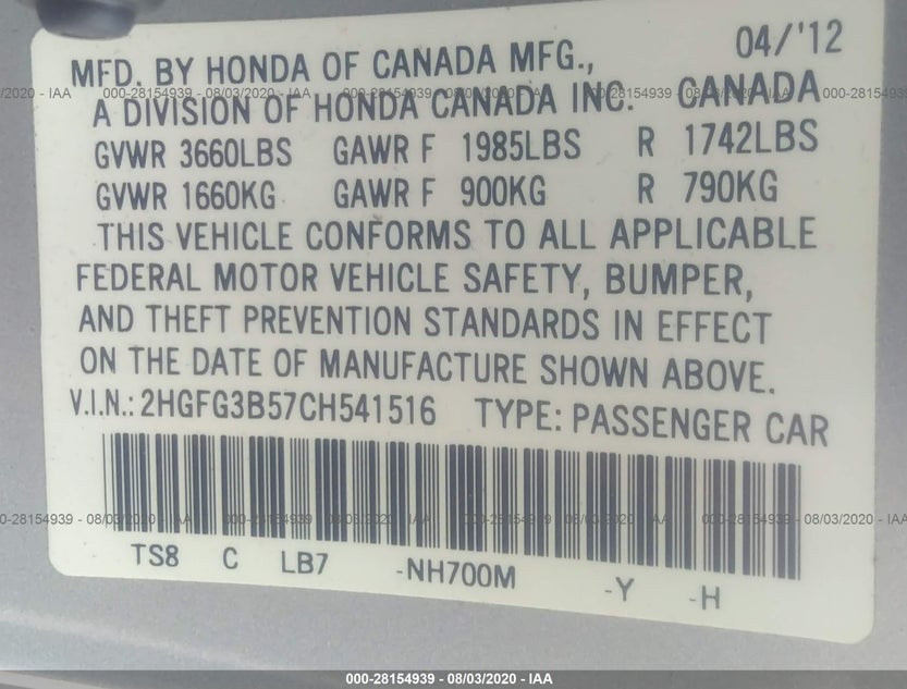 2HGFG3B57CH541516