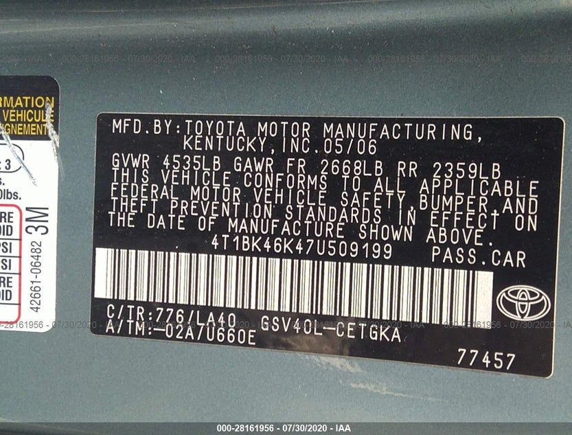 4T1BK46K47U509199