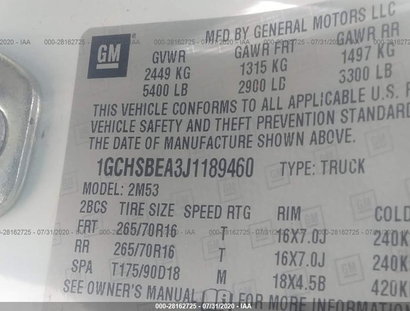 1GCHSBEA3J1189460