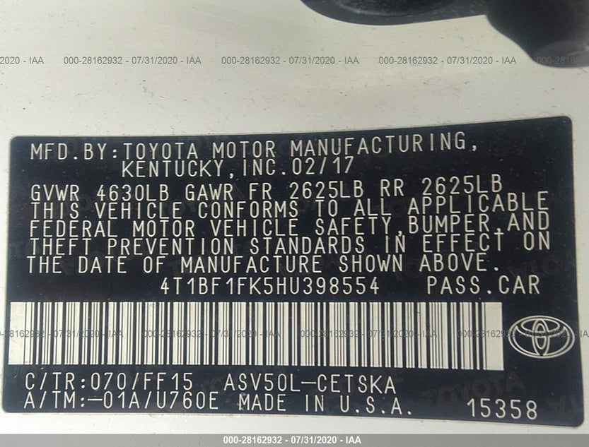 4T1BF1FK5HU398554