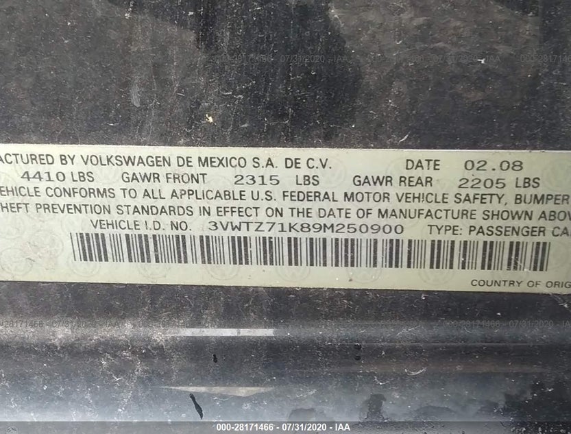 3VWTZ71K89M250900