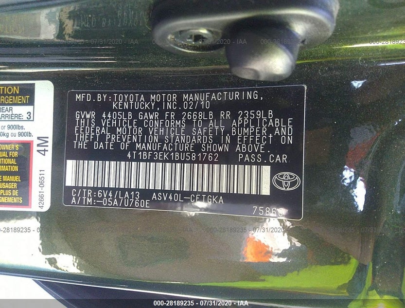 4T1BF3EK1BU581762