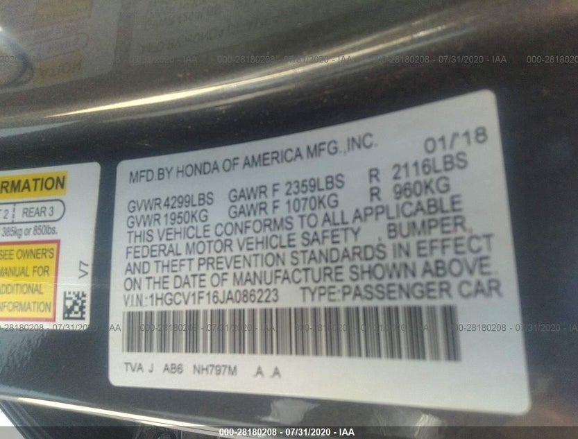 1HGCV1F16JA086223