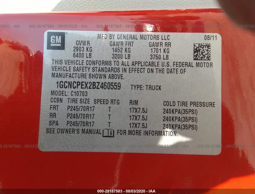 1GCNCPEX2BZ460559