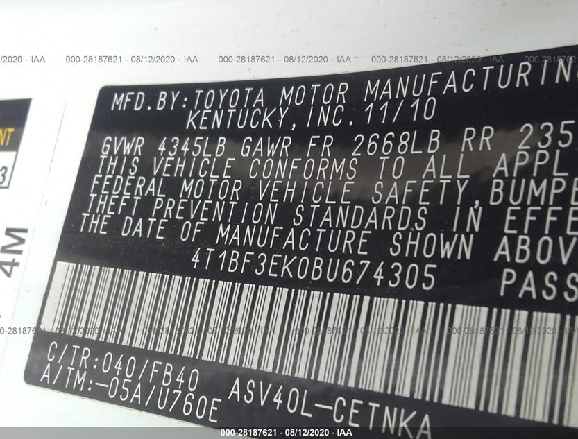 4T1BF3EK0BU674305