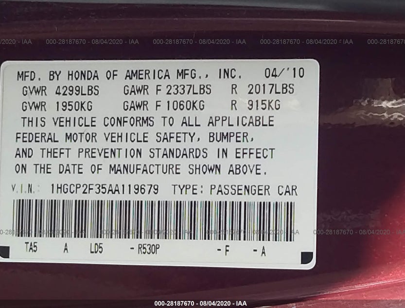 1HGCP2F35AA119679