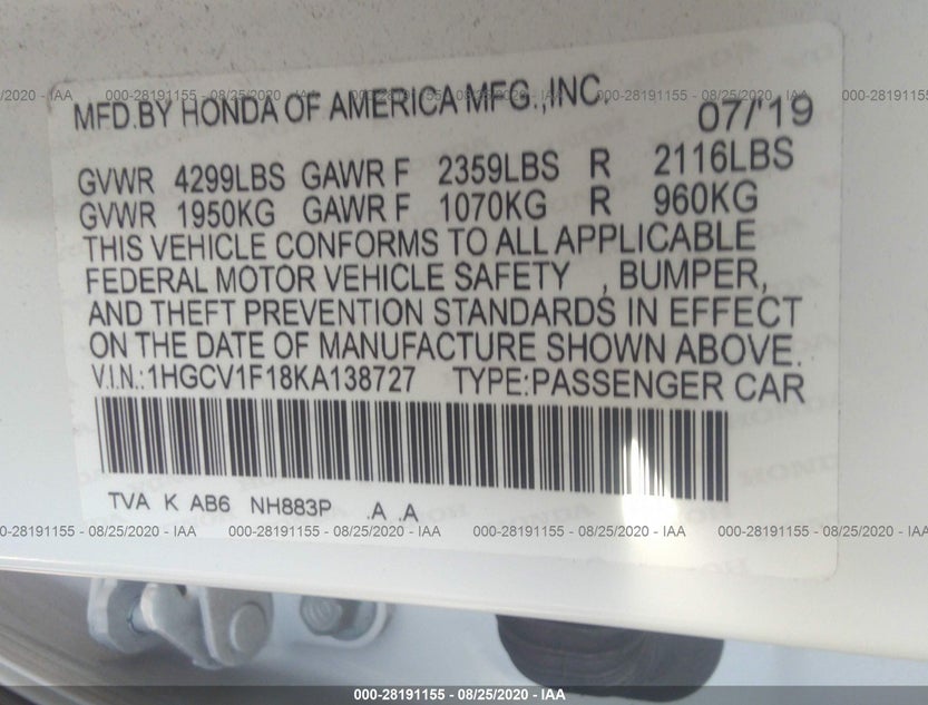 1HGCV1F18KA138727