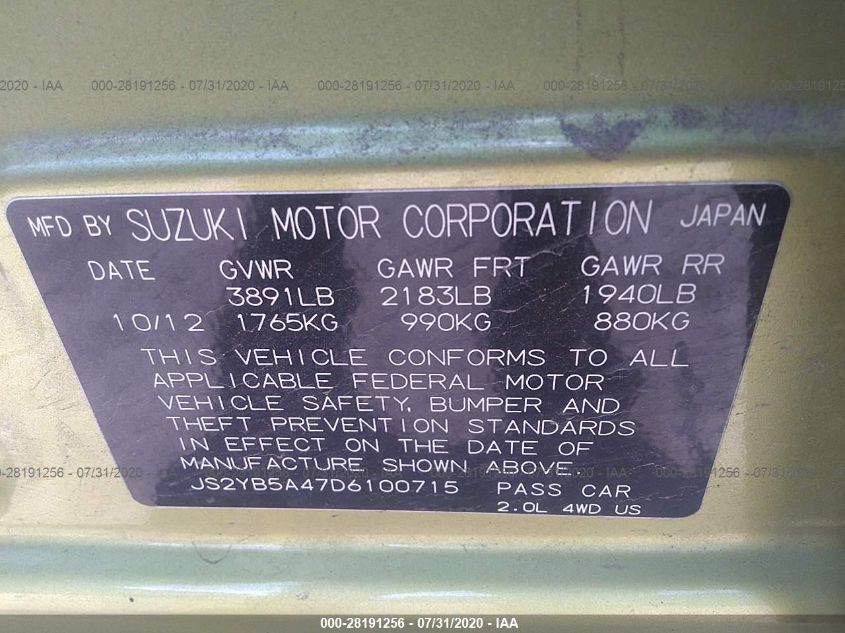 VIN JS2YB5A47D6100715 2013 Suzuki SX4, Crossover Te... no.9