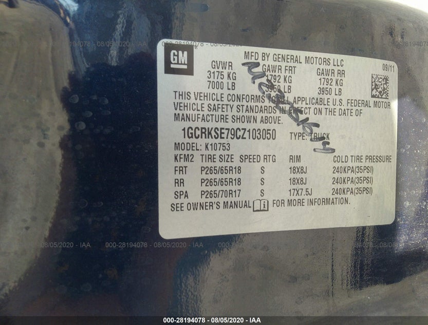 1GCRKSE79CZ103050