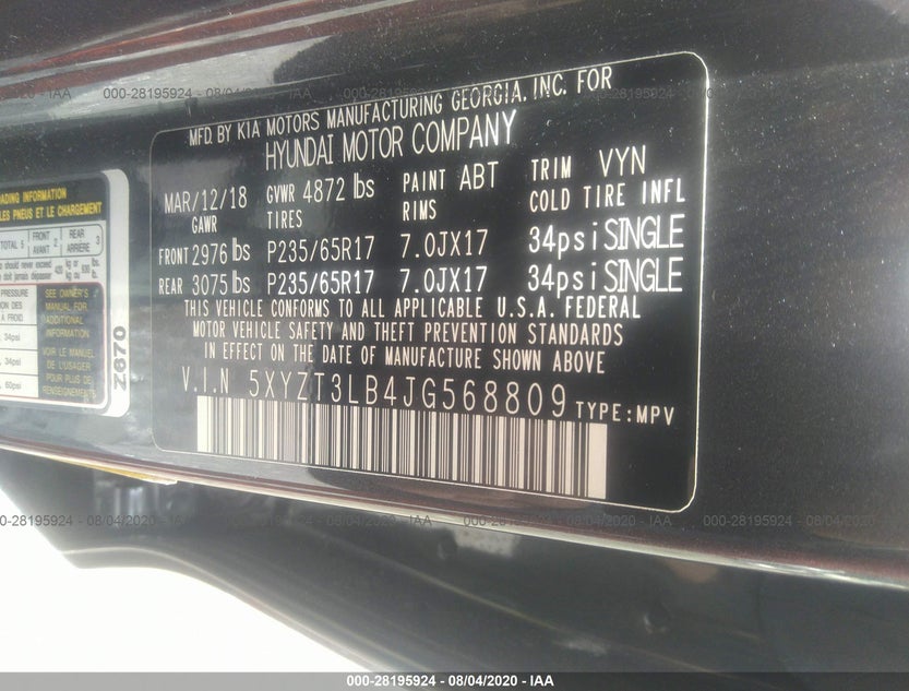 5XYZT3LB4JG568809