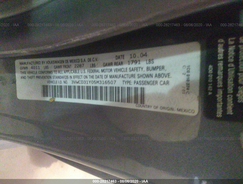 3VWCD31Y05M316507