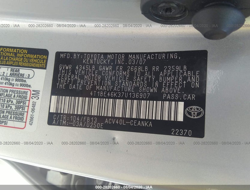 4T1BE46K37U136907