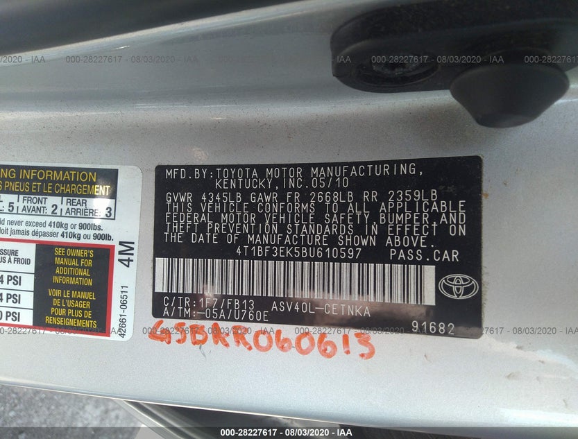 4T1BF3EK5BU610597