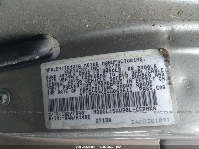 4T1BG22K8VU043611 1997 Toyota Camry Ce/Le/Xle