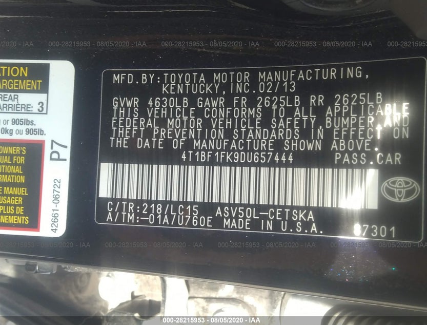 4T1BF1FK9DU657444