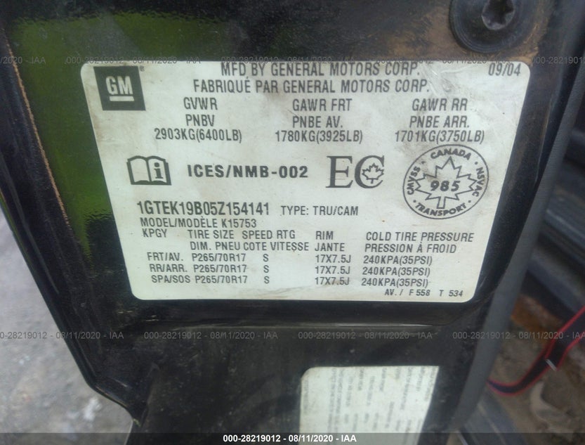 1GTEK19B05Z154141
