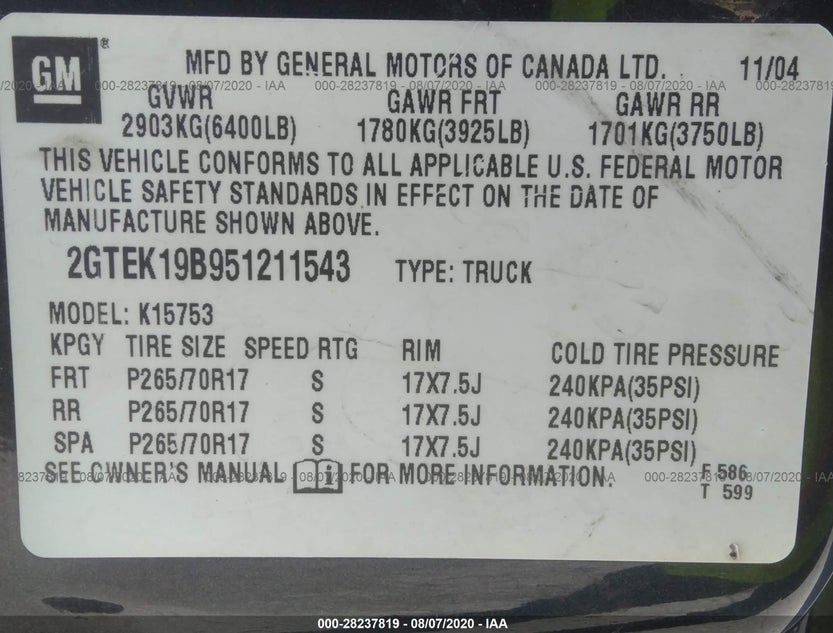 2GTEK19B951211543