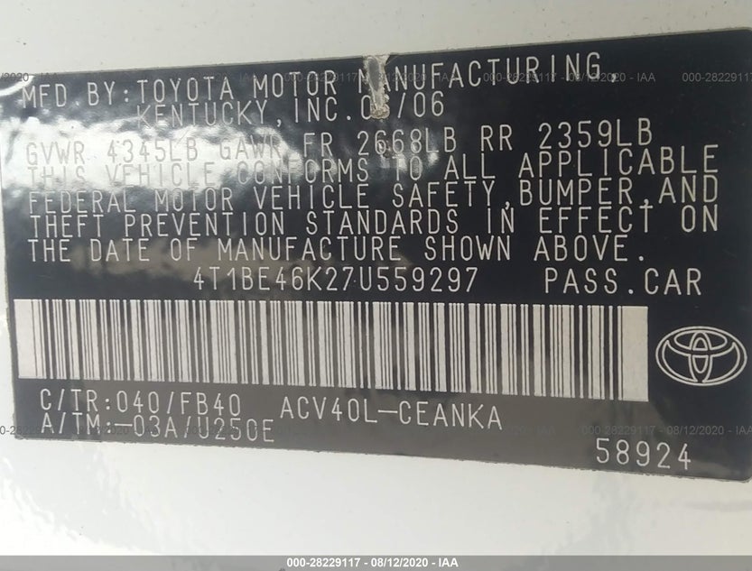 4T1BE46K27U559297
