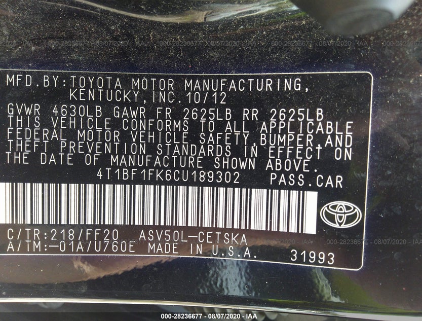 4T1BF1FK6CU189302