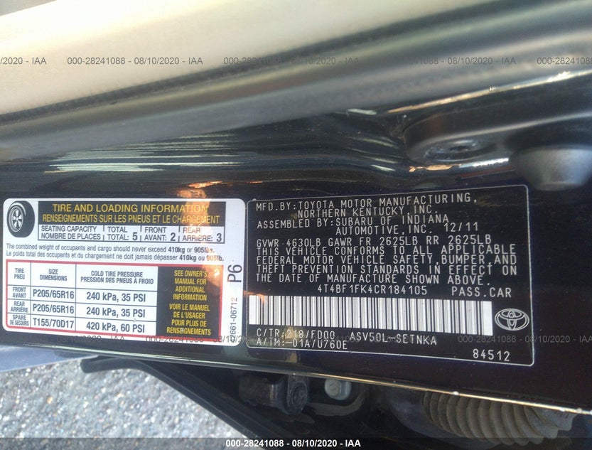 4T4BF1FK4CR184105