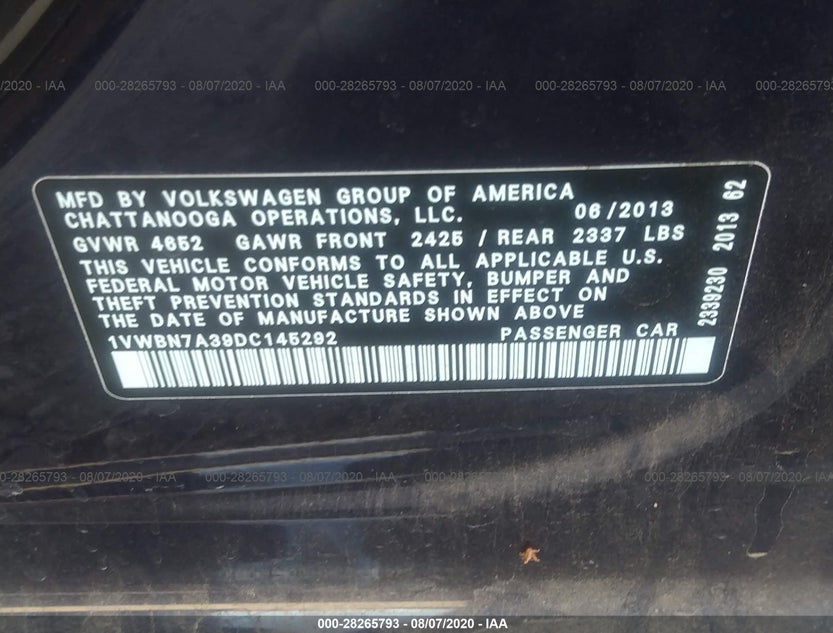 1VWBN7A39DC145292