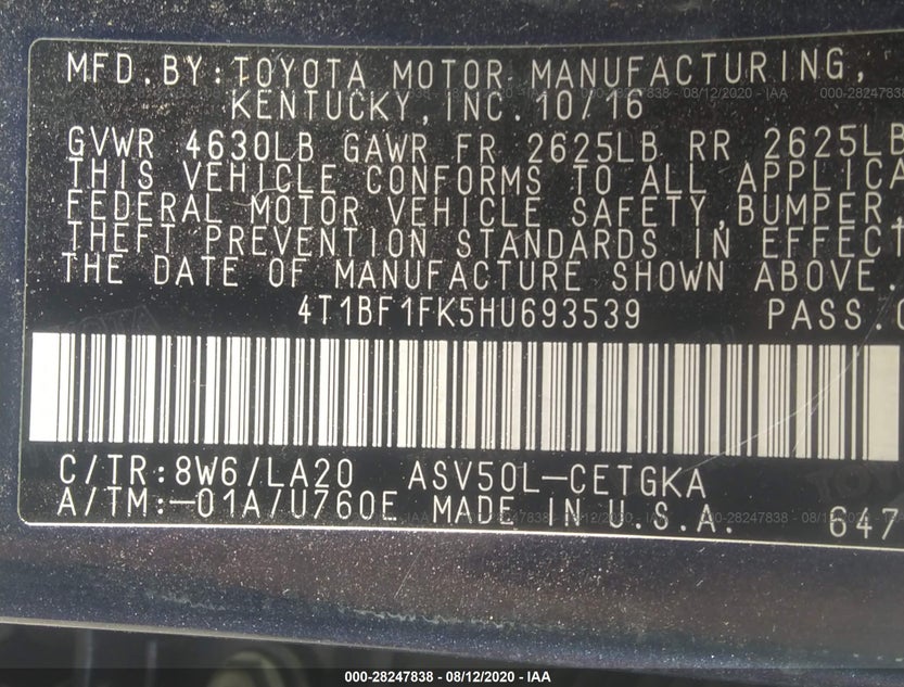 4T1BF1FK5HU693539