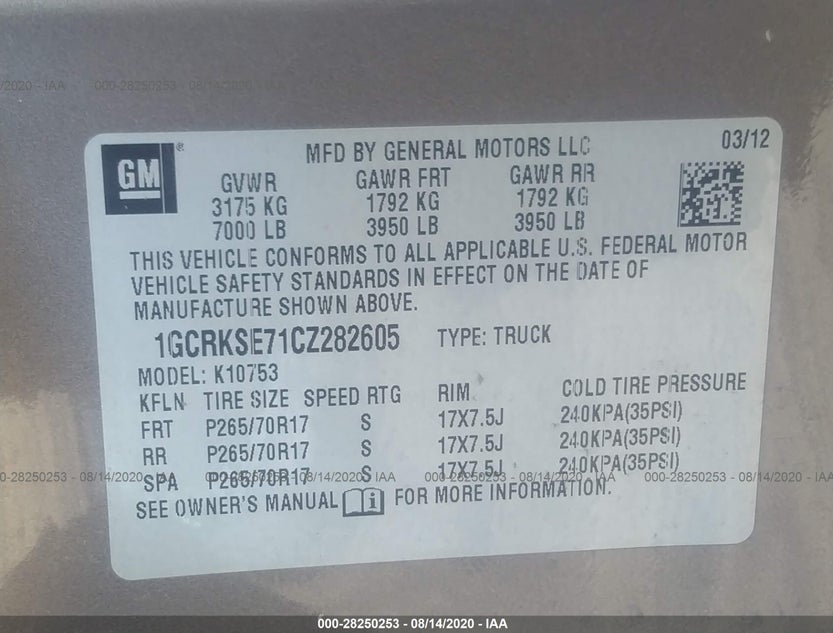 1GCRKSE71CZ282605