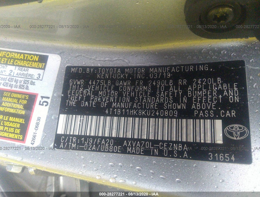 4T1B11HK8KU240809