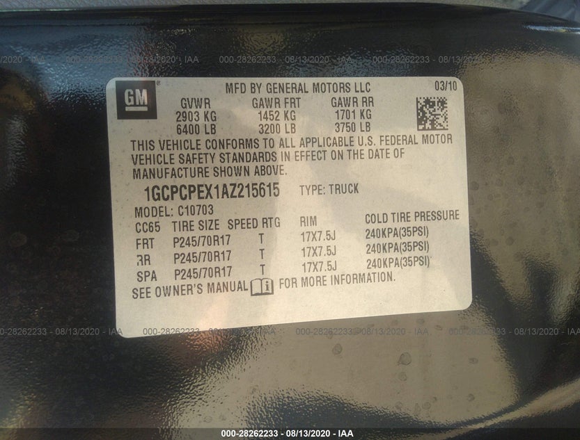 1GCPCPEX1AZ215615