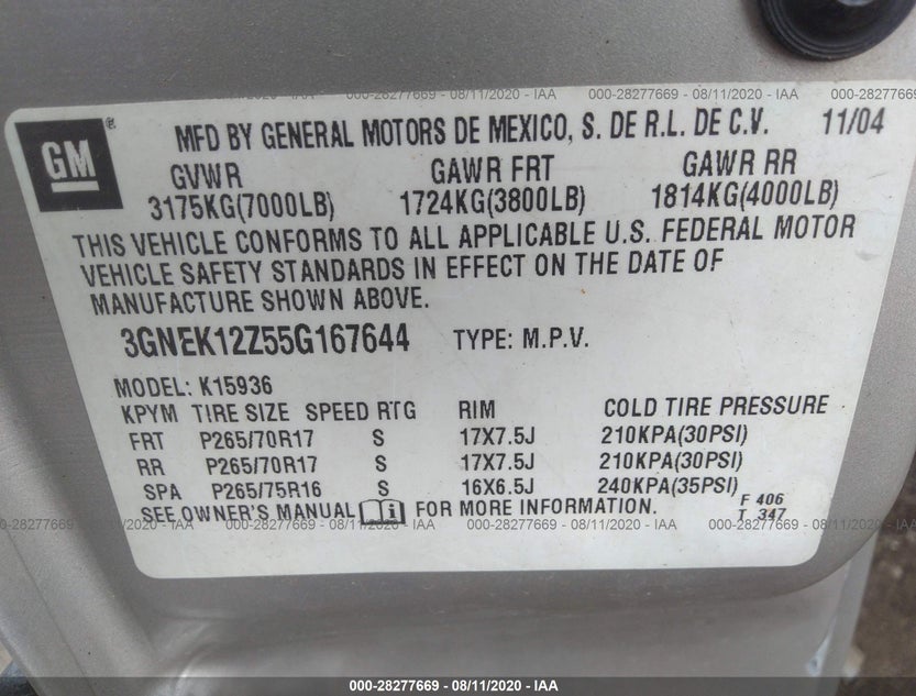 3GNEK12Z55G167644