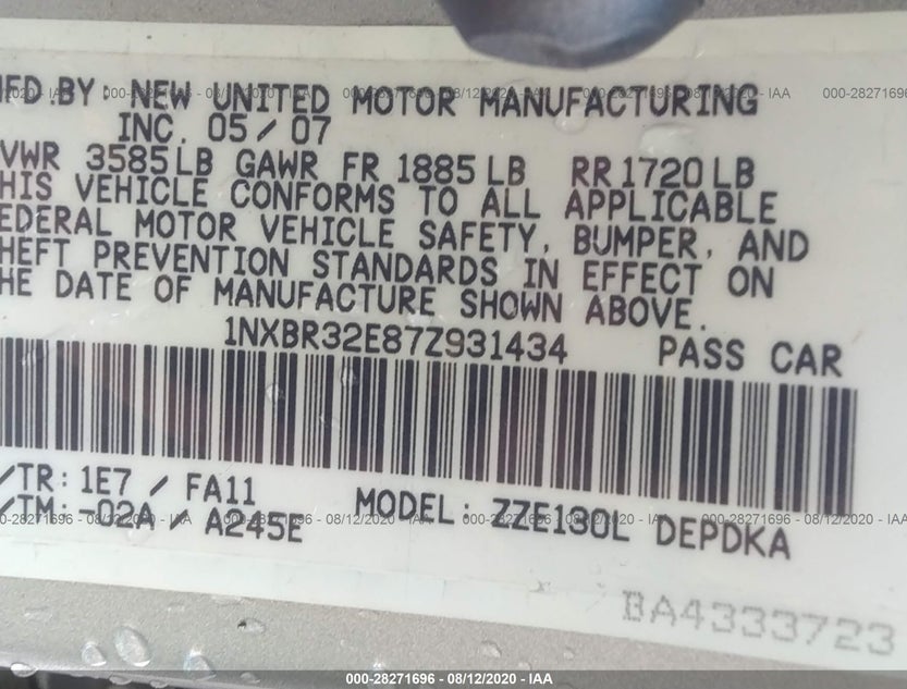1NXBR32E87Z931434