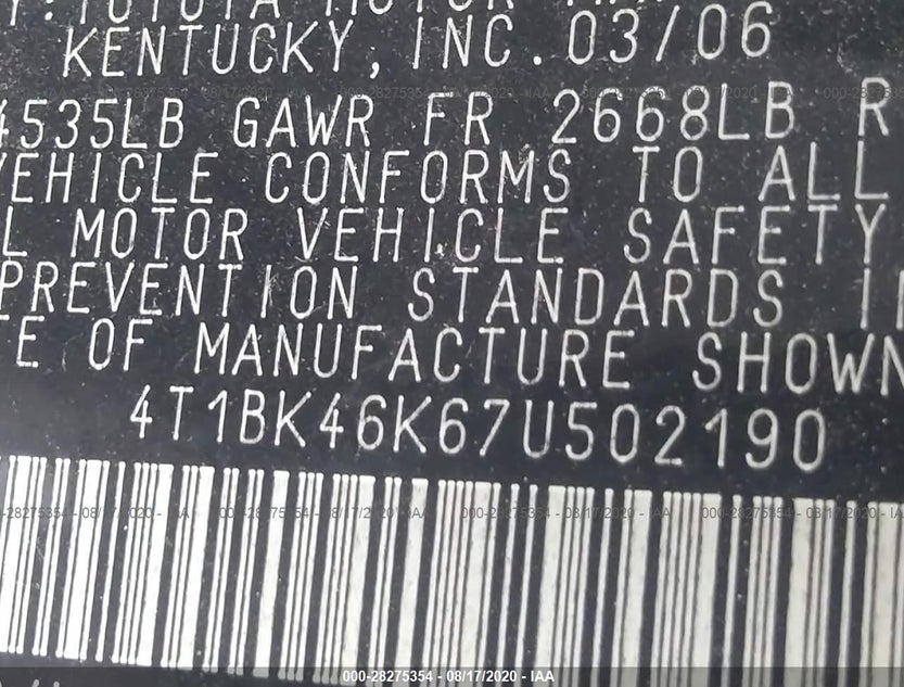 4T1BK46K67U502190