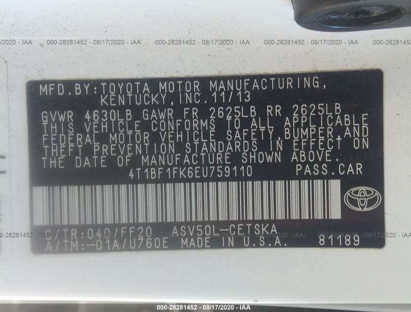 4T1BF1FK6EU759110