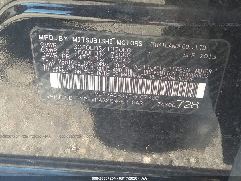 ML32A3HJ7EH007320 2014 Mitsubishi Mirage De