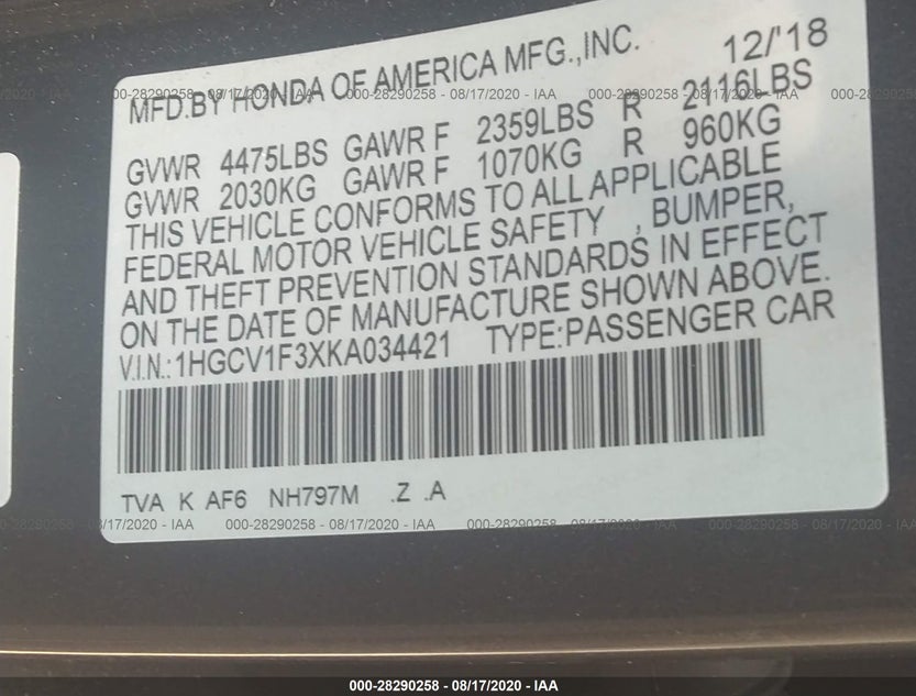 1HGCV1F3XKA034421