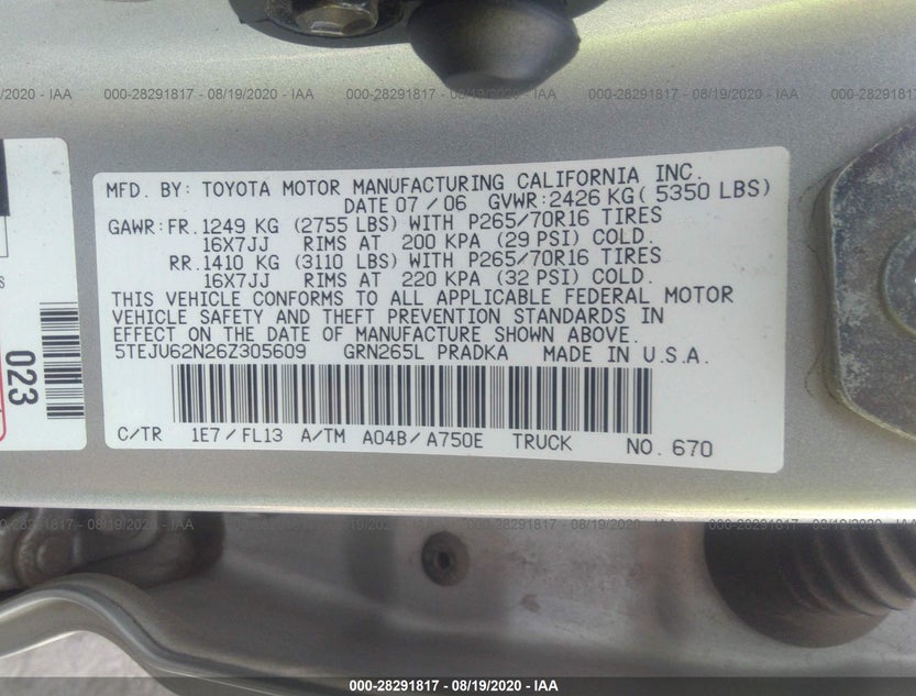 5TEJU62N26Z305609