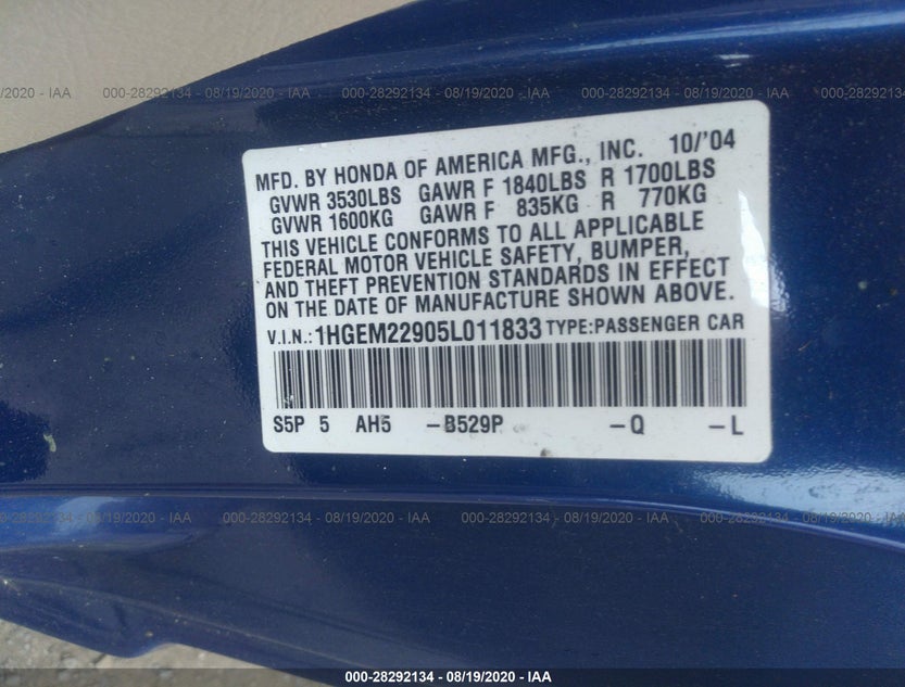 1HGEM22905L011833