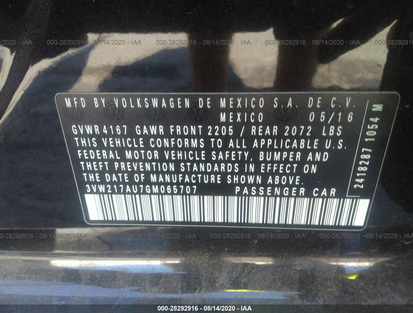 3VW217AU7GM065707