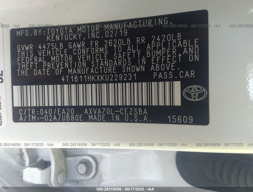 4T1B11HKXKU229231