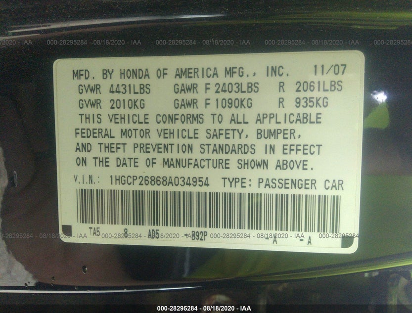 1HGCP26868A034954