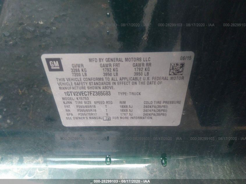 2015 GMC Sierra 1500 Slt VIN: 1GTV2VEC7FZ365683 Lot: 28299103