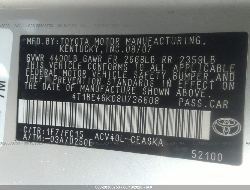 4T1BE46K08U736608