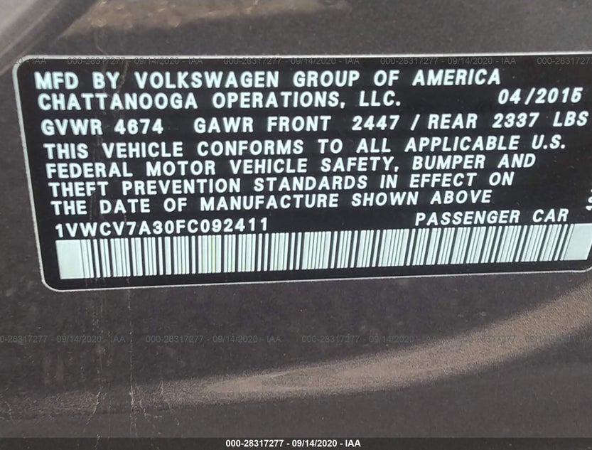1VWCV7A30FC092411