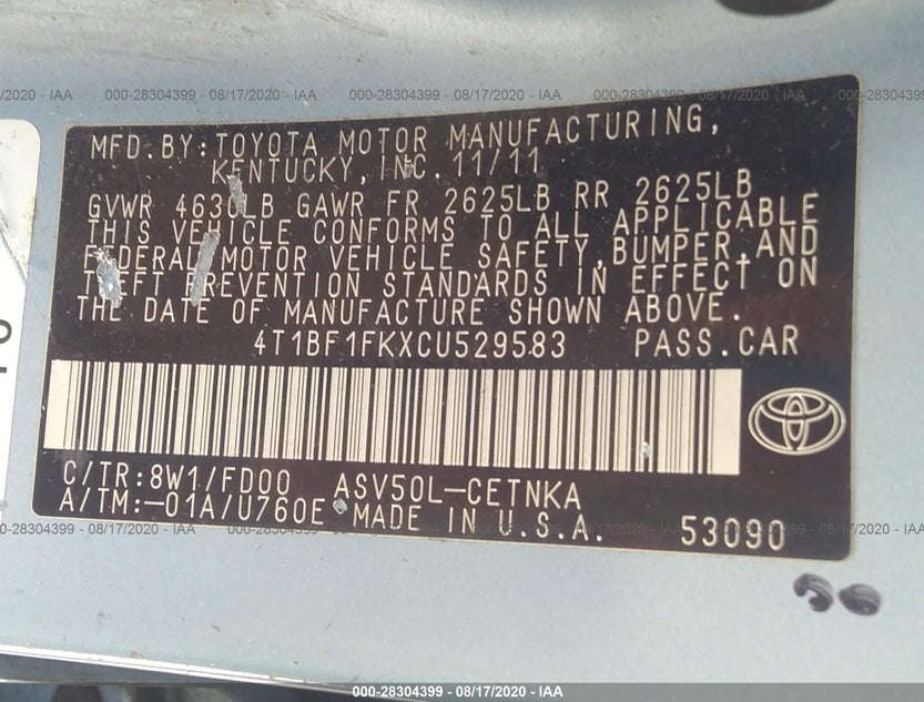 4T1BF1FKXCU529583